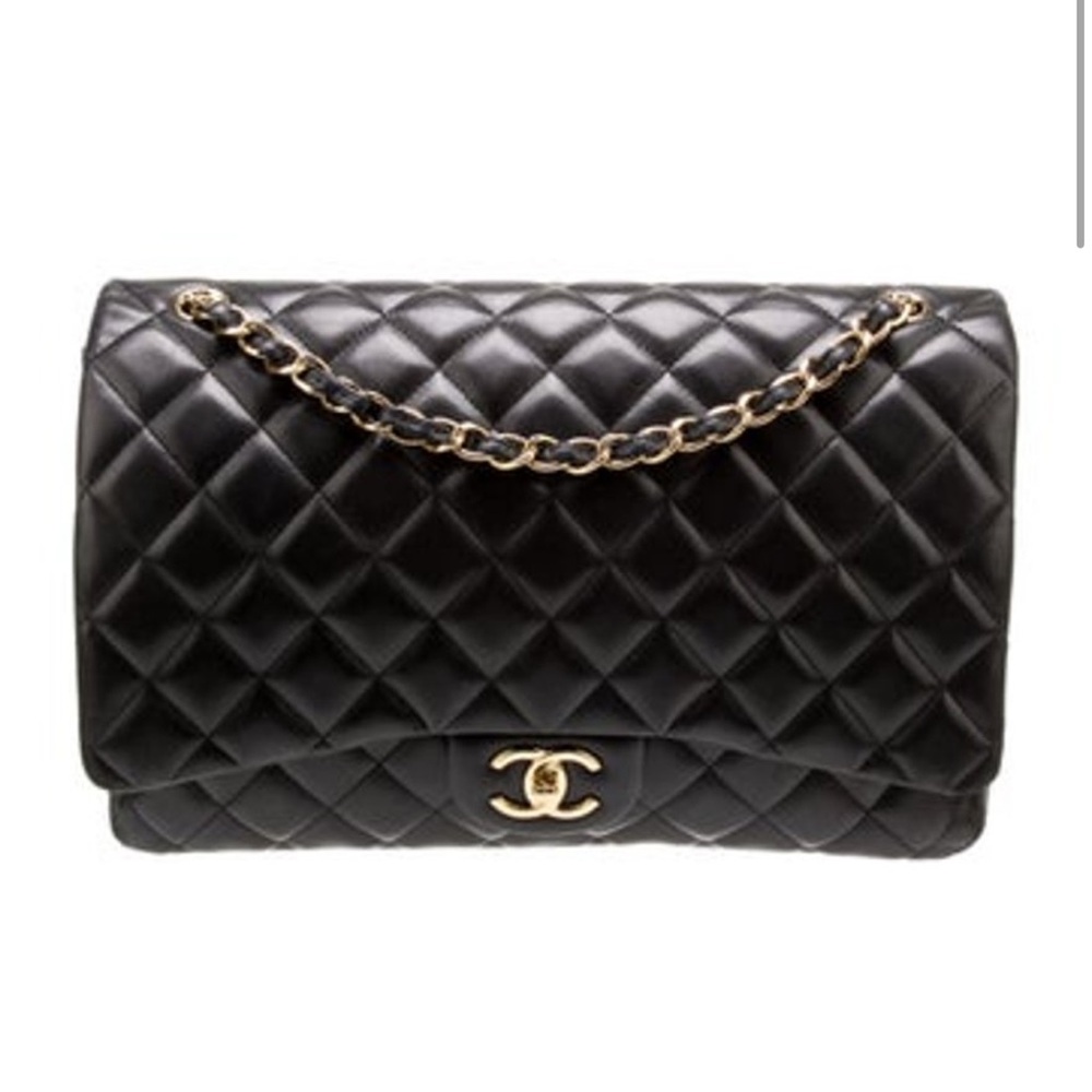 Authentic Chanel Black Quilted Leather Bag -classic maxi lambskin-original owner